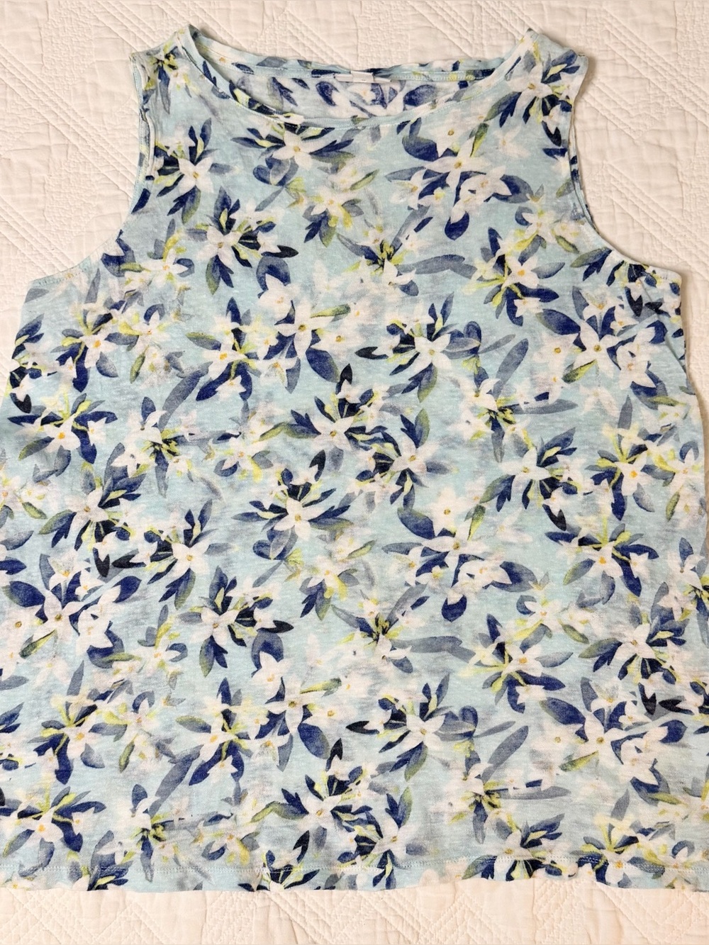 J. Jill Love Linen Oversized Floral Sleeveless Tank Size Small Blue White